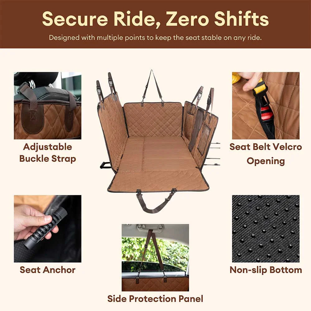 Premium Faux Leather Water-repellent Hammock Dog Car Seat Cover - RideProtector