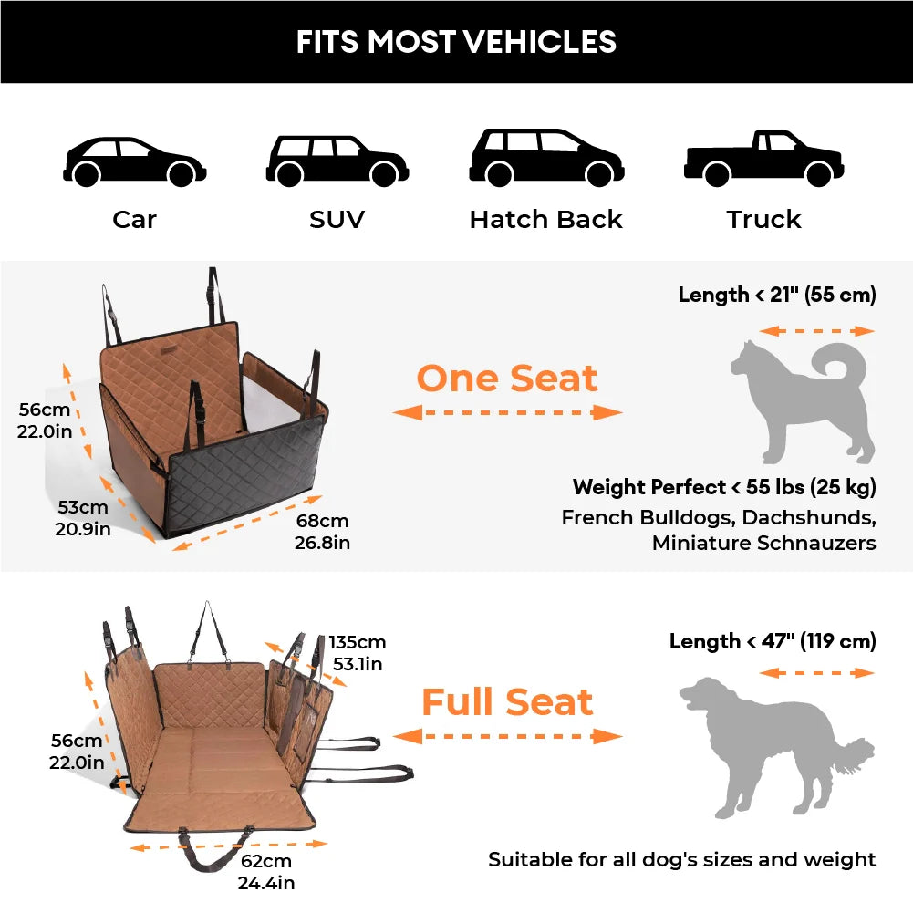 Premium Faux Leather Water-repellent Hammock Dog Car Seat Cover - RideProtector