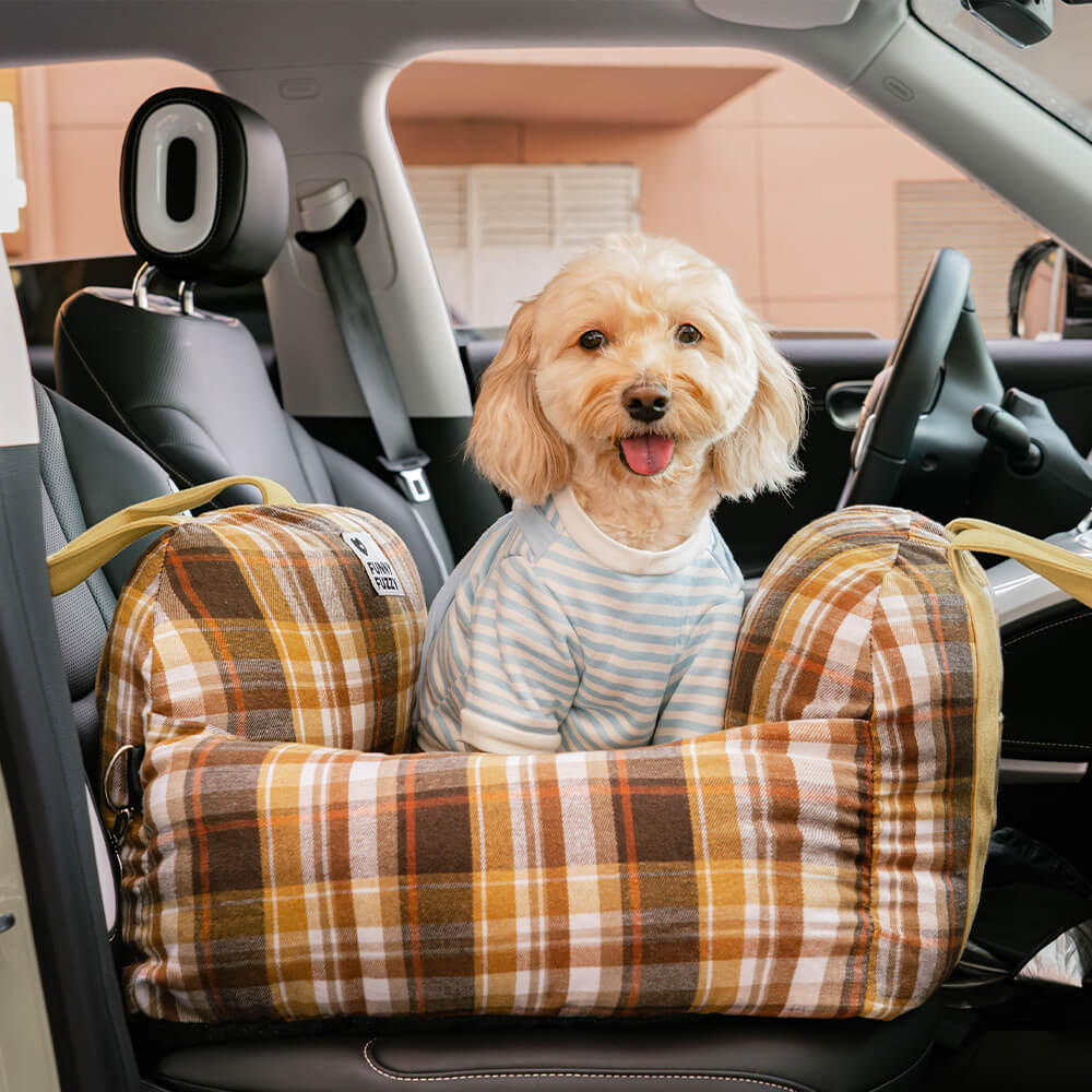 Vintage Plaid Travel Safety Dog Car Seat Bed